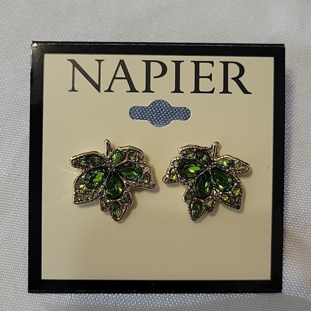 Napier Gold Tone Autumn Spiced Fall Leaf Earrings